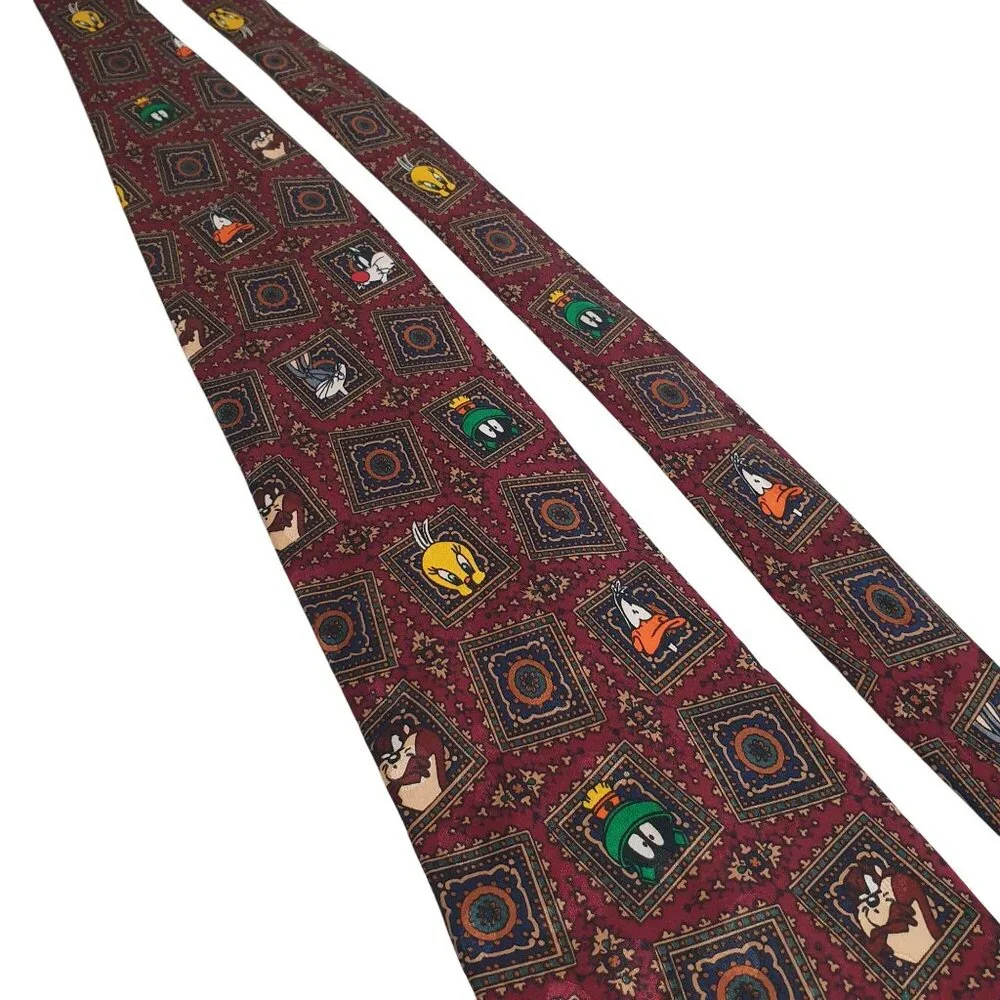 Looney Tunes Warner Bros Silk Tie Sylvester Marvin Daffy Tweety Cartoon Men Gift